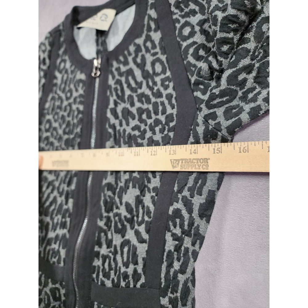Sea New York Dress Women's 2 Black Gray Leopard Print Stretch Zip-Front Preppy - Picture 7 of 9